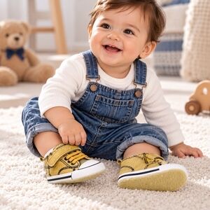 Koala Kids Baby Boy Bootie Sneakers Tan Canvas Upper Size 1 Boot Style NWT
